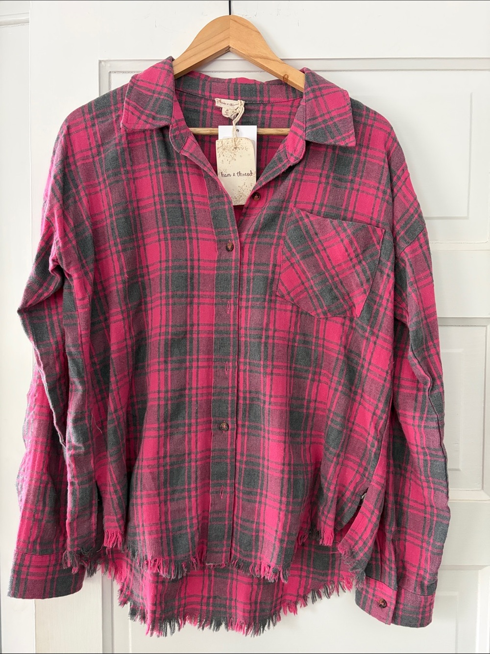 Hem & Thread Pink and Gray Plaid Button-Down Shirt